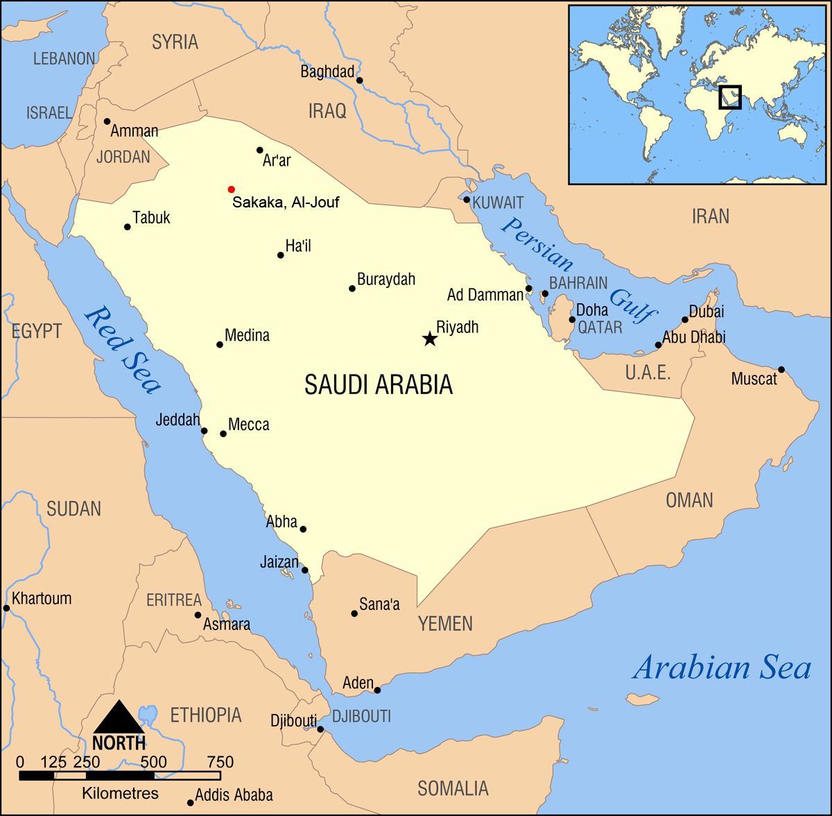 al jouf mapa en Arabia Saudita