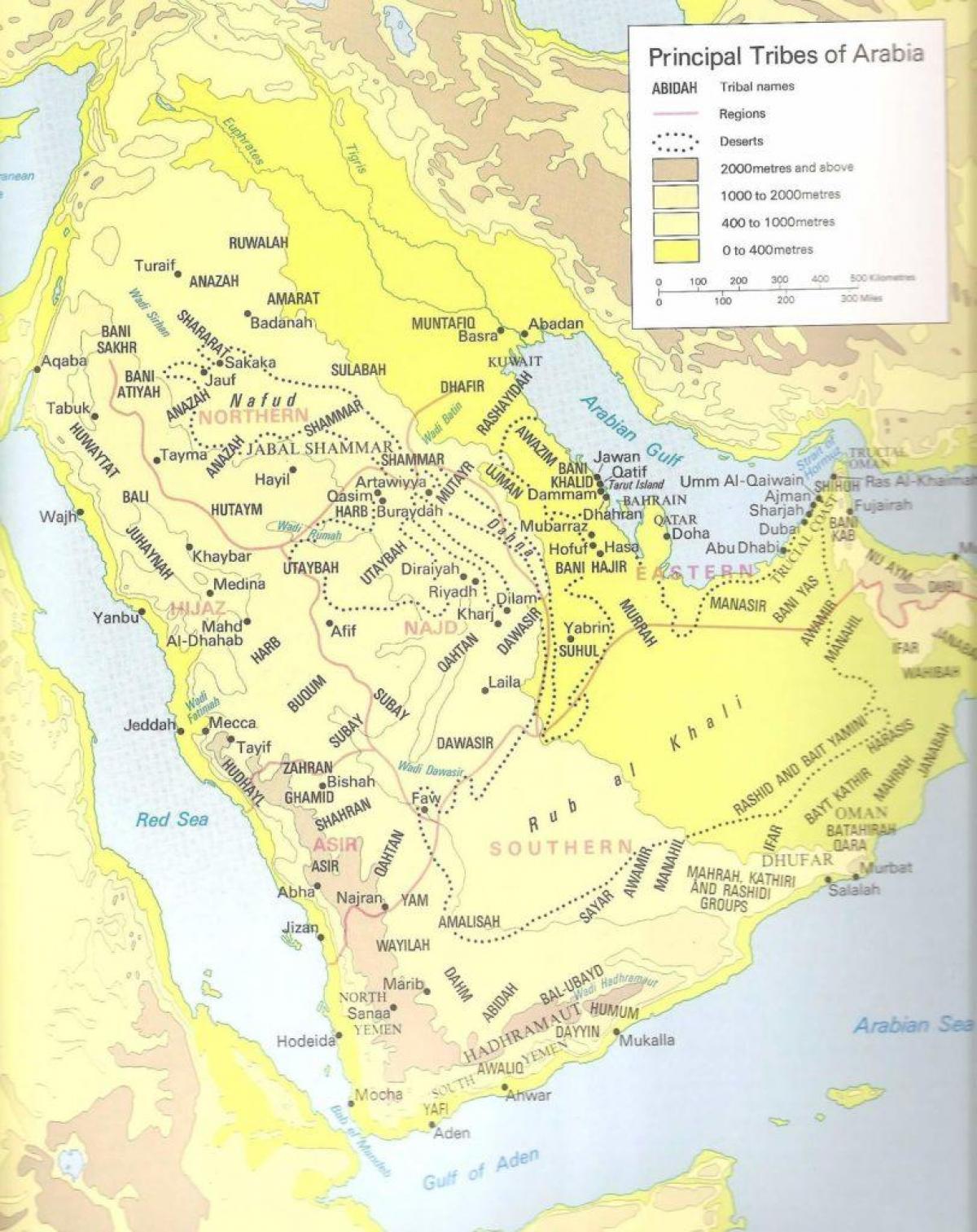 Mapa de Arabia Saudita tribus