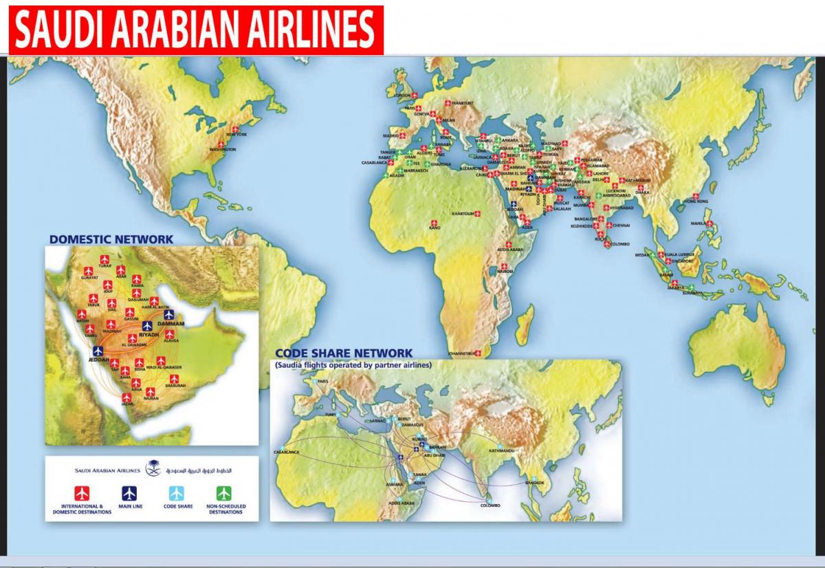 Mapa de Saudi Arabian airlines ruta