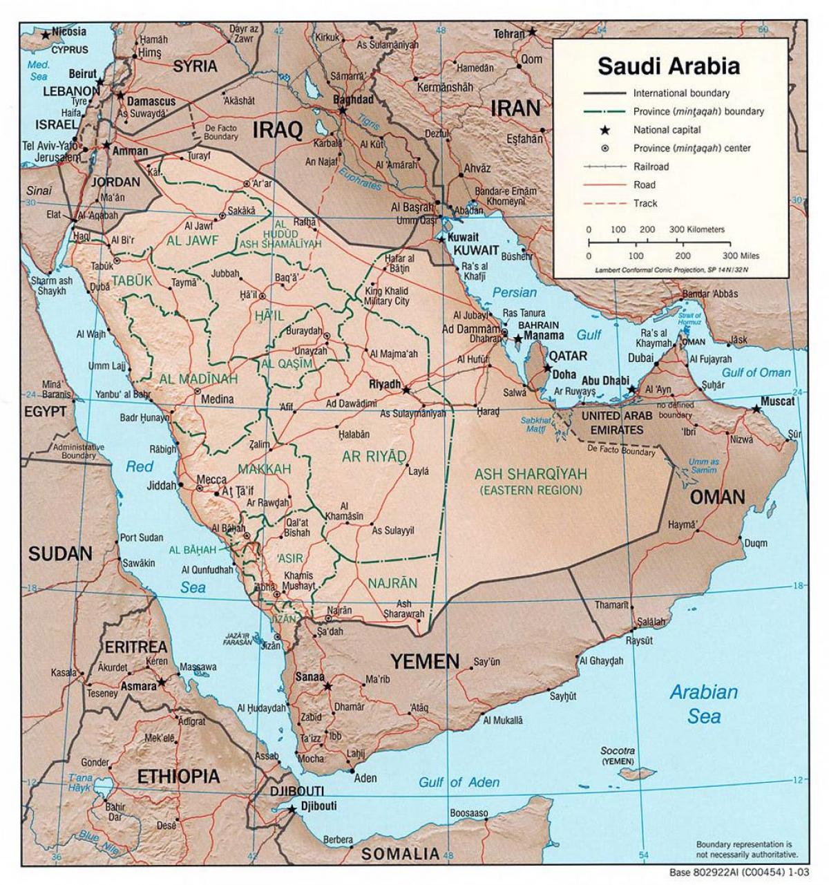 Mapa de Arabia Saudita, con ciudades por carretera