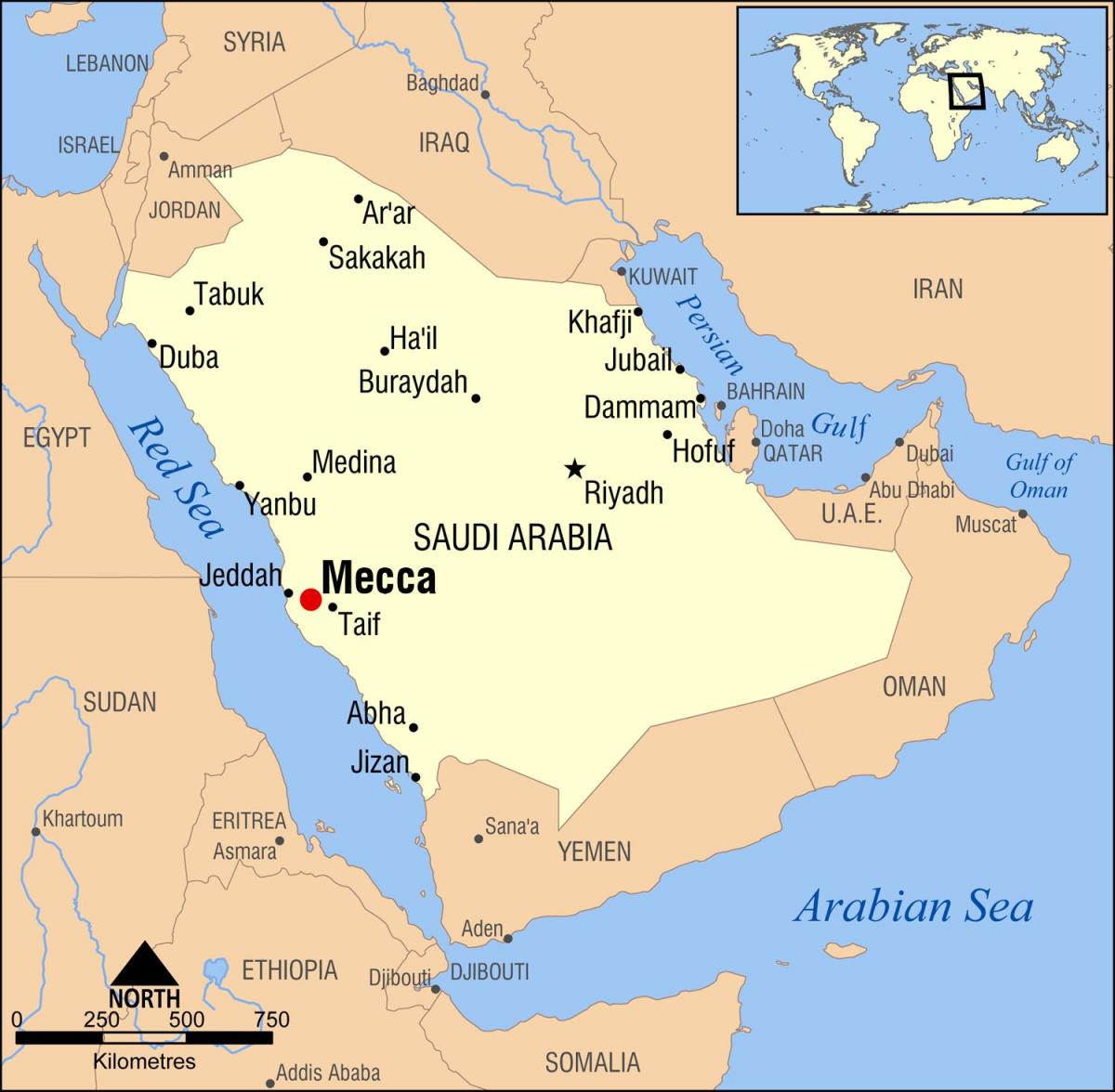 mapa de la meca, en Arabia Saudita