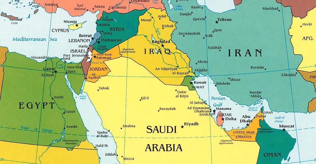 mapa de Arabia Saudita países de su entorno