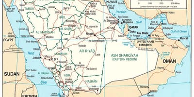Mapa de Arabia Saudita, con el nombre de la ciudad
