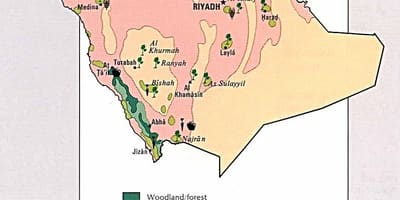 Mapa de Arabia Saudita de los recursos naturales