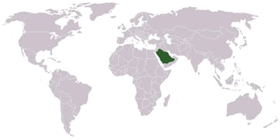 Arabia Saudita en un mapa del mundo